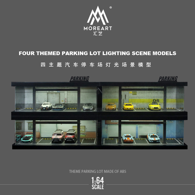Model Kit Cars - 1:64 Four-theme Car Parking Lot Light-up