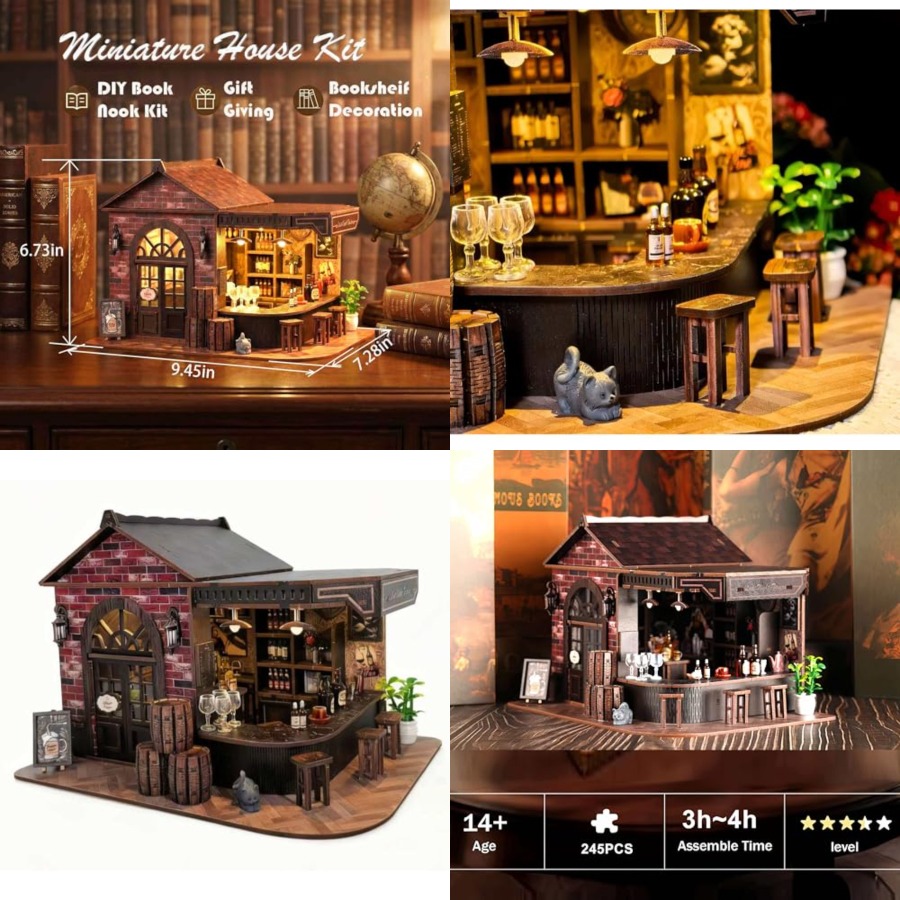 Model Kit Wood - Book Nook Kit, 3D Wooden Miniature